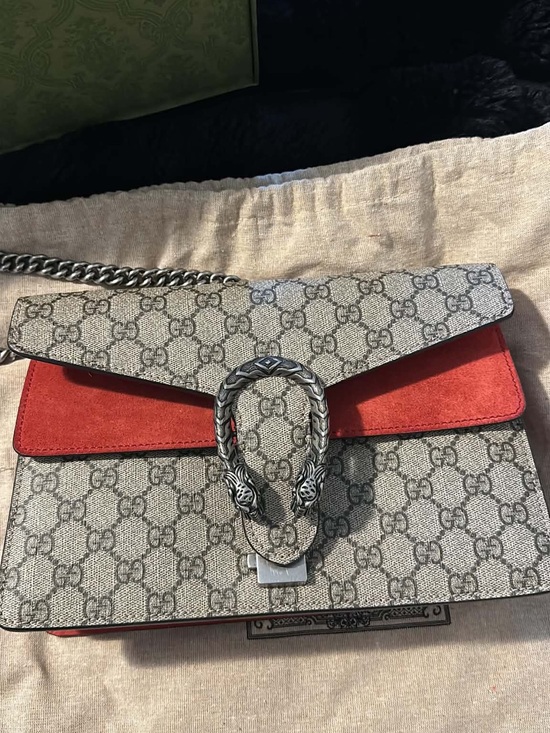 Gucci Handbags - Gucci Dionysus GG Supreme Shoulder Bag in Beige and Red Suede
